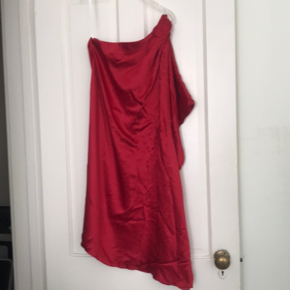 Badgley Mischka Red Silk One Shoulder Dress Size S